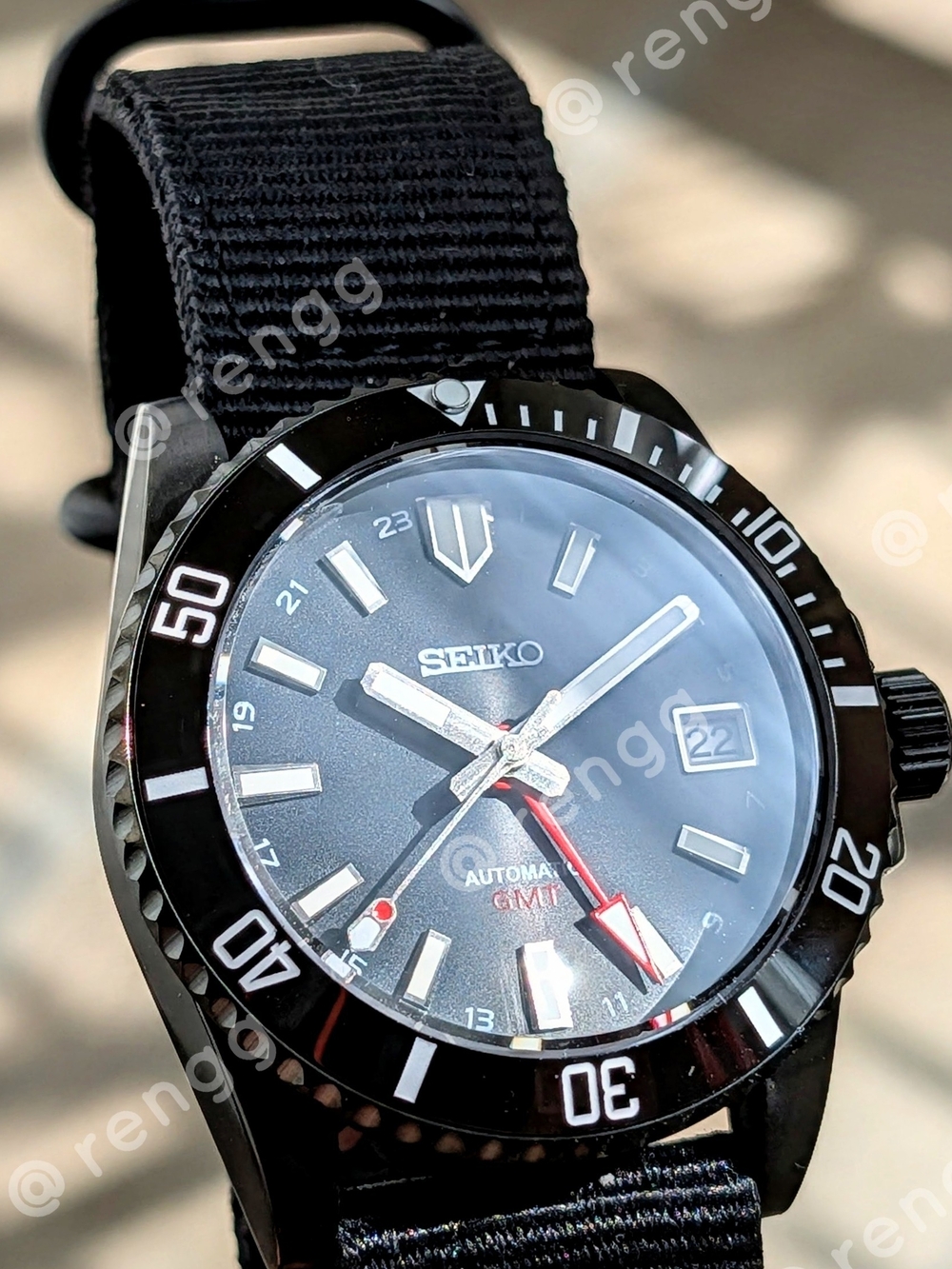 38mm Seiko Men’s Black Automatic GMT Model Diver Watch Sapphire 24jewels
